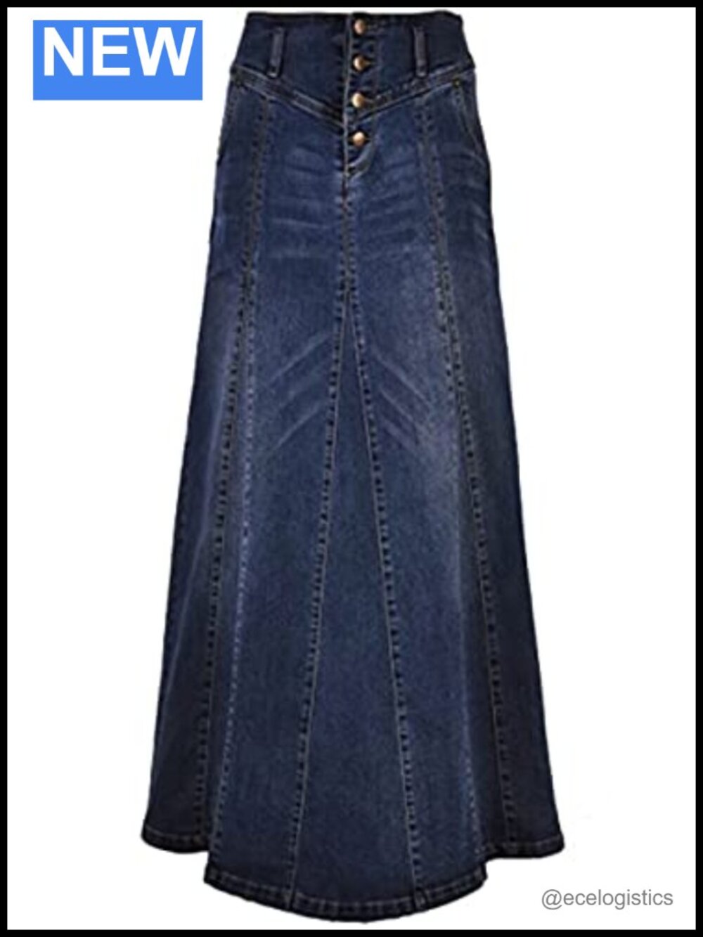 High Rise Denim A-Line Swing Maxi Skirt Distressed Jean Skirt